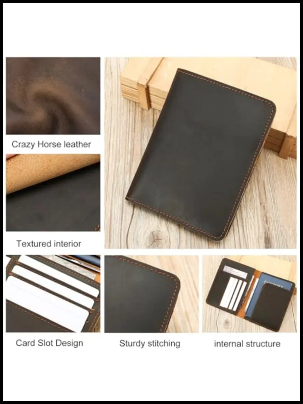 Genuine Leather Passport Holder with Card Slots & Cash Pocket, Vintage Travel